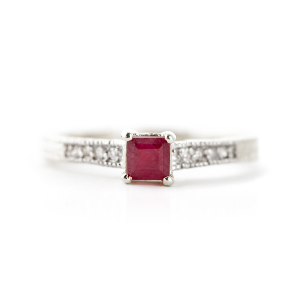 14K. SOLID GOLD RING WITH NATURAL DIAMONDS & RUBY - Picture 2 of 4